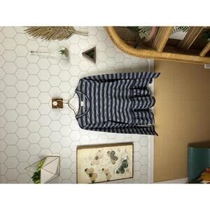 Postmark by Anthropolgie Navy and White Striped Peplum Knit Top - Size - Medium